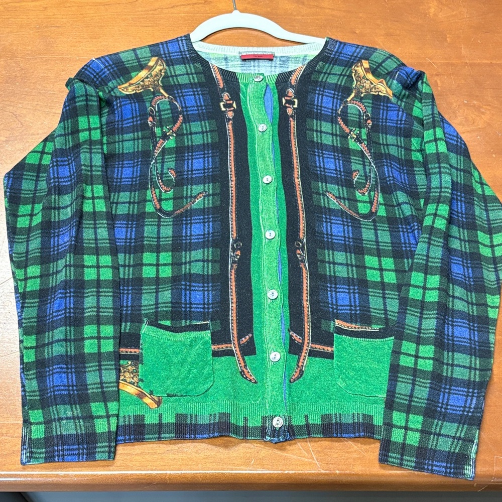 Plaid Green and Blue Women's Cardigan